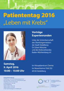 Samstag, 9. April 2016 10:00 &ndash; 15:00 Uhr Vortr&auml;ge Expertenrunden