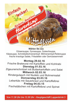 Montag 29.02.16 Frische Bratwurst mit Kartoffeln und Kohlrabi