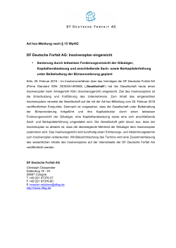 DF Deutsche Forfait AG: Insolvenzplan eingereicht