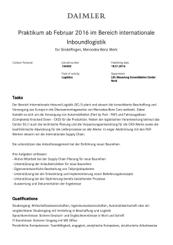 Praktikum ab Februar 2016 im Bereich internationale Inboundlogistik