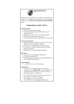 Jugendarbeitsstelle: Stellenleiter/in (80-100%) - Brig