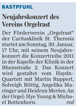 Artikel aus der Saarbrücker Zeitung: Orgelrast im Krankenhaus