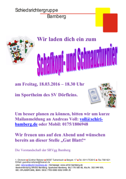 Einladung zum Schafkopf- und Schnauzturnier 2016
