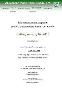 Beitragseinzug für 2016 - VfL Menden Platte Heide 1954/60 eV