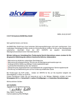 WIEN, 29.02.2016/KT 3 S 27/16i Insolvenz BANDI Bau GmbH Sehr