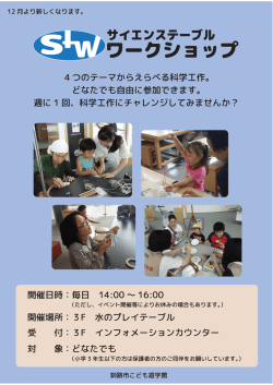 4つのテーマからえらべる科学工作。 どなたでも自由に参加できます。 週