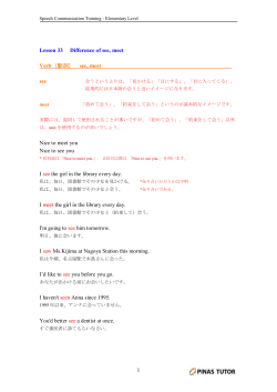 1 Lesson 33 Difference of see, meet Verb（動詞） see, meet see Nice