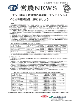 ナシ 「幸水」 収穫前の黒星病、 ナシヒメシン イなどの適期防除に努めま