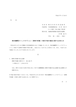 株式報酬型ストックオプション（新株予約権）の発行内容の