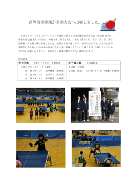 高等部卓球部が全国大会へ出場しました。