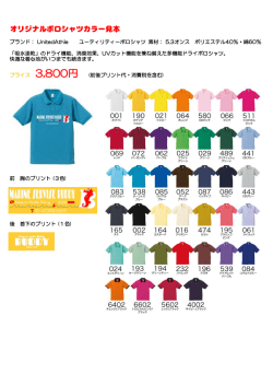 プライス 3,800円 (前後プリント代・消費税を含む) 前 胸のプリント (3色