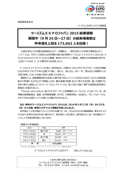 ツーリズムEXPOジャパン 2015 結果速報 期間中（9 月 24 日～27 日