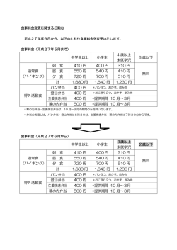 中学生以上 小学生 4 歳以上 未就学児 3 歳以下 朝 食 410 円 400 円