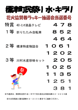 H27水キラリ 花火協賛券ラッキー抽選会当選番号