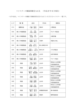 マイスターの職場体験受入れ先 （平成 27 年 9 月現在）