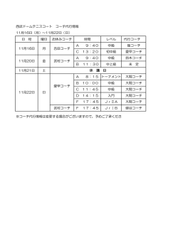 日 程 曜日 お休みコーチ 時間 レベル 代行コーチ A 9：40 中級 箙コーチ