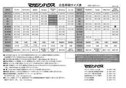 広告原稿サイズ表 天地 左右（mm）