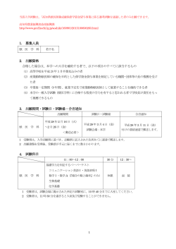 1. 募集人員 2. 出願資格 3. 出願期間・試験日・試験場・合否通知 4. 試験
