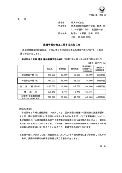 業績予想の修正に関するお知らせ