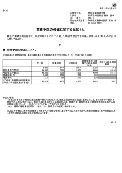 業績予想の修正に関するお知らせ