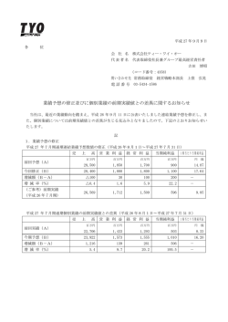 業績予想の修正並びに個別業績の前期実績値との差異