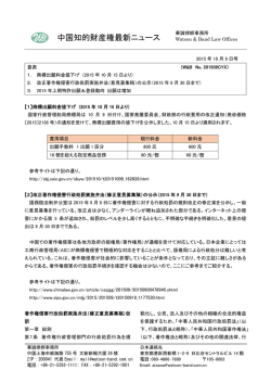 中国知的財産権最新ニュース(2015.10.9号)
