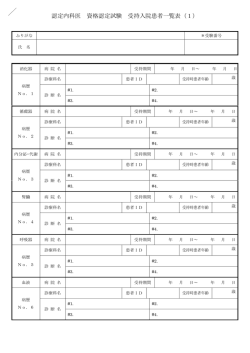 認定内科医 資格認定試験 受持入院患者一覧表（1）