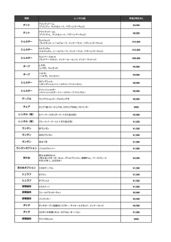 項目 レンタル品 料金(税込み) テント アメニティドーム （アメニティ、マット